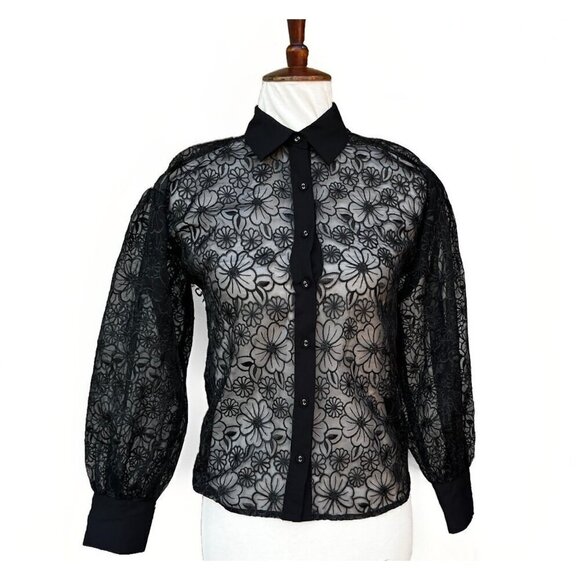 J.O.A. Jackets & Blazers - J.O.A Women’s Black Mesh Floral Sheer Collared Evening Jacket XS NWOT